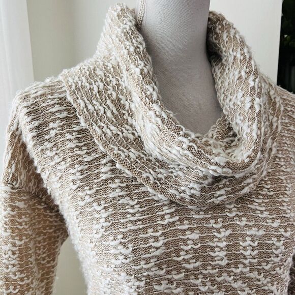 Calvin Klein Tan Brown & White Soft Chunky Knit Cowl Neck Sweater - Womens XL - Picture 2 of 8